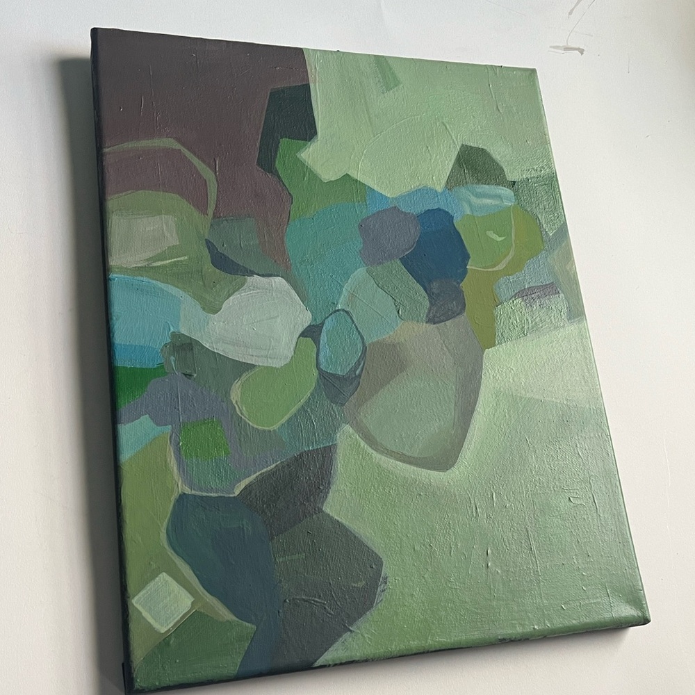 Handmade Green Abstract Acrylic Painting 11x14 Wall Art - Picture 2 of 4